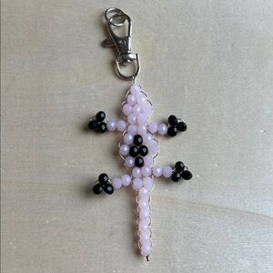 Bead Lizard Keychain - Pink & Black